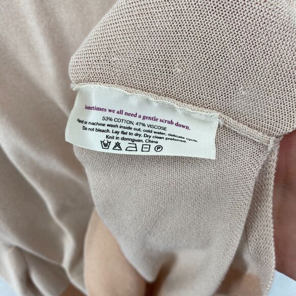 MM. LAFLEUR Sweater M Cotton Viscose Tunic Split Neck 3/4 Sleeve Pullover Beige - Picture 9 of 15